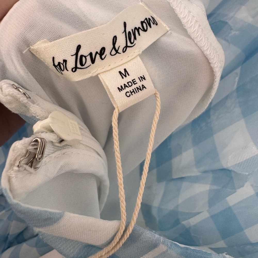 NWT For Love and Lemons Claudette Gingham Midi Dress in Light Blue + White - Picture 11 of 15